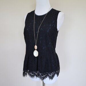J. CREW Size 2 Black Lace Peplum Sleeveless Blouse Top Career Office